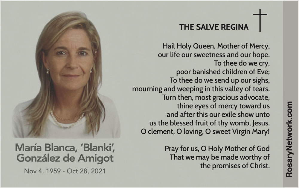 Prayer Card for the Intercession of María Blanca