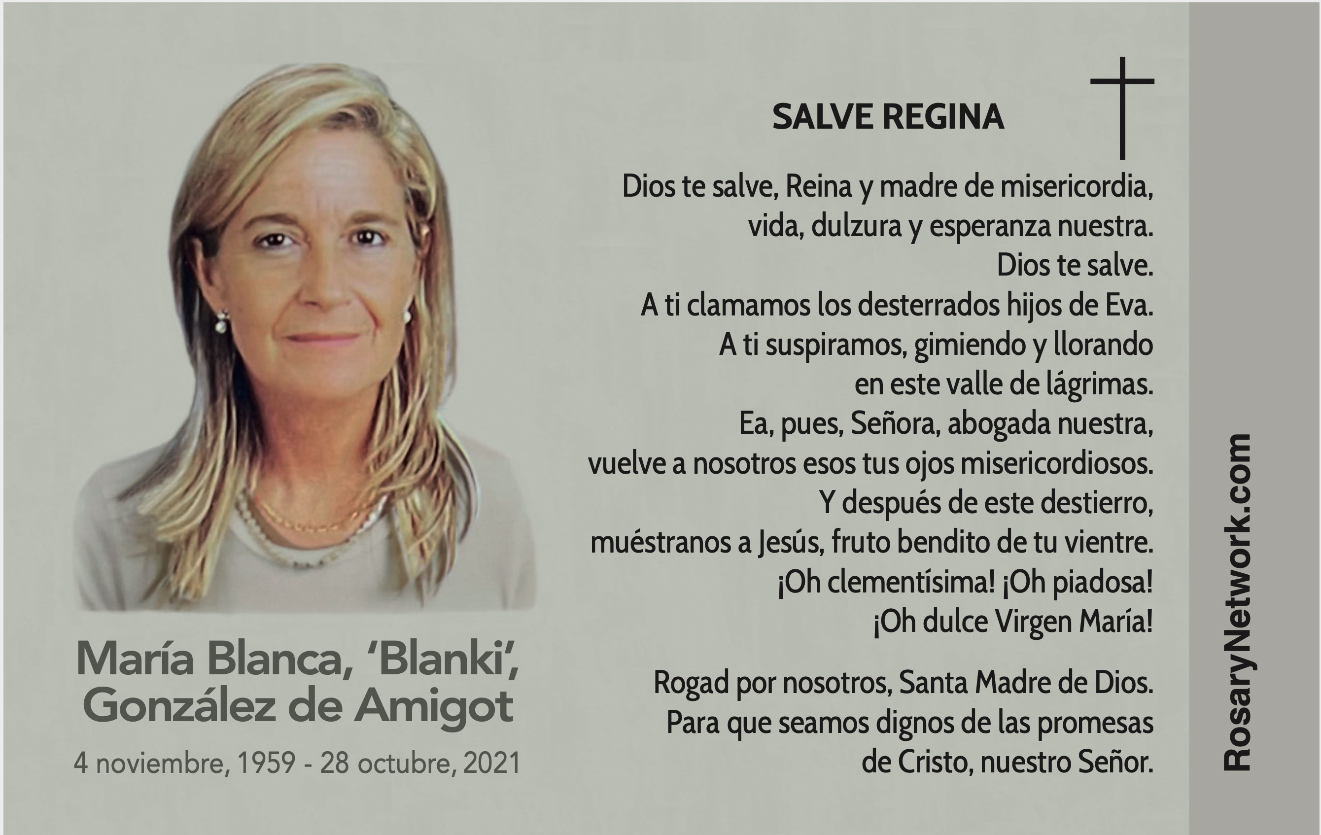 Prayer Card for the Intercession of María Blanca (Spanish)